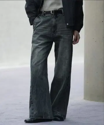 WYM CURVED FLARE DENIM SLACKS 그레이 블루 S