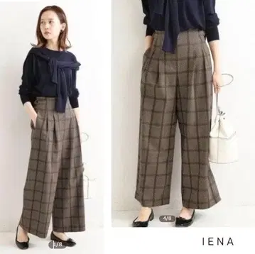 새상품급*IENA 이에나*체크 무늬 울 와이드 팬츠*34