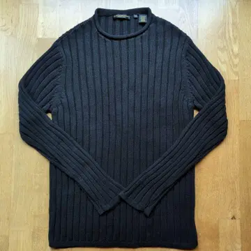 DONNA KARAN 블랙 면 리브 스웨터 남성용