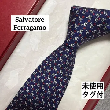 미사용 택 포함 살바토레 페라가모 넥타이 네이비 얼룩말 동물 꽃무늬