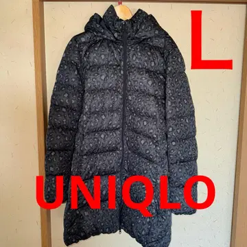 유니클로 스트레치 다운 코트 다크 그레이 L 사이즈 레오파드 애니멀