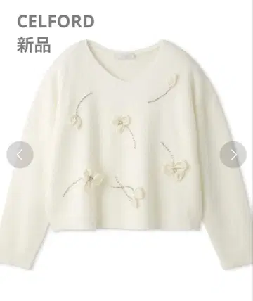 [ 새상품 ] CELFORD 플라워 모티브 비쥬 니트 풀오버