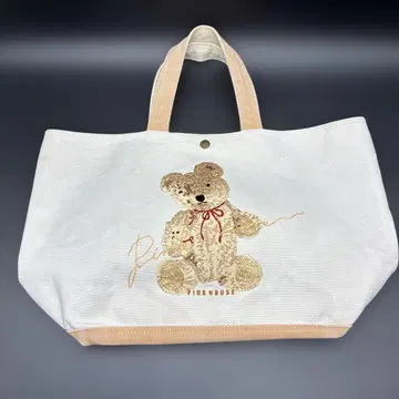 핑크하우스 토트백 테디베어 총 자수 캔버스 베어
