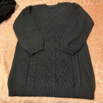 블랙 컬러 케이블 니트 롱 스웨터 L 사이즈