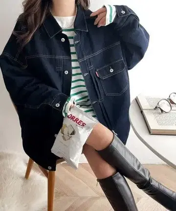 클래식 엘프 안감 퀼팅 루즈 데님 자켓