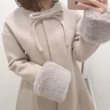 evelyn 코트 핑크 퍼 양산 리본