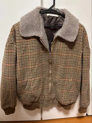 체크 무늬 플리스 옷깃 자켓