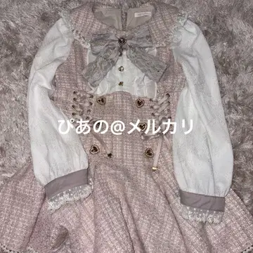 LIZLISA 리즈리사 메시지 리본 트위드 셋업 핑크