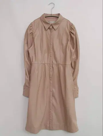 핑크 베이지 가죽 원피스 긴팔