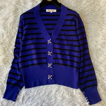 Super Beauty 비쥬 버튼 보더 니트 가디건