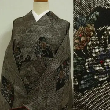 사선 격자 무늬에 초화 흙 염색 오시마 명주 톨 사이즈