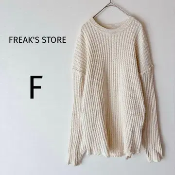 프릭스스토어 헤비 와플 크루넥 데미지 니트 아이보리 F