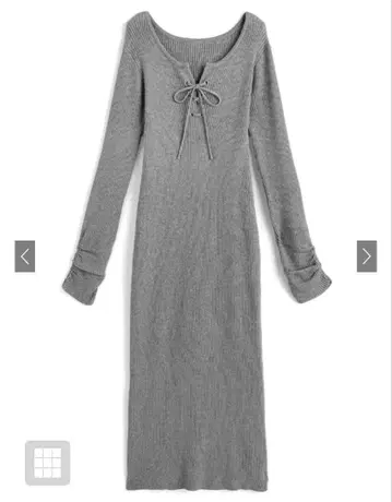 레이스업 소매 개더 리브 타이트 롱 원피스[ru1269]