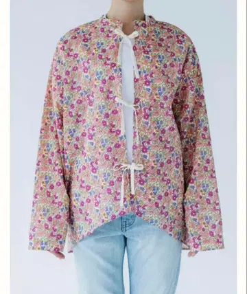 새상품급 메야메 미니 꽃무늬 자켓 블라우스 코튼 자켓 블라우스