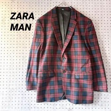 자라 체크 무늬 테일러드 자켓 2개 버튼 안감 부착 레드 계열 (46)