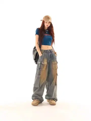 지하인 온라인 리트리 디자인 와이드 레그 데님