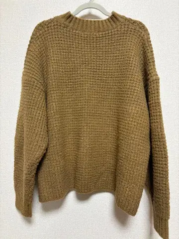 브라운 와플 편직 긴팔 스웨터