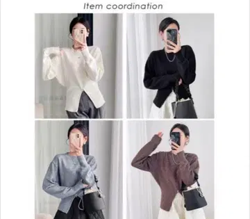 아에레 니 지퍼 디자인 니트 라운드넥 니트