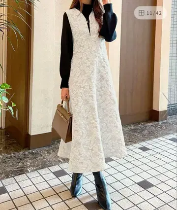 자카드 플라워 원피스/Futier Land 그레이