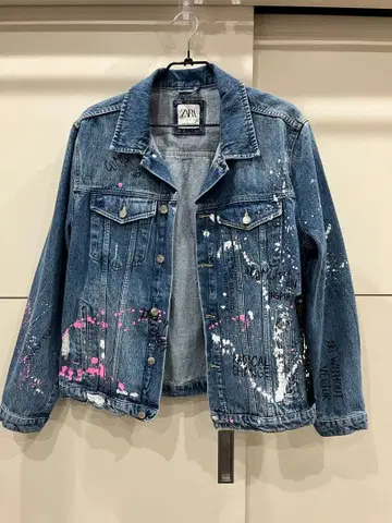 ZARA 사이즈 XL 페인트 디자인 데님 자켓