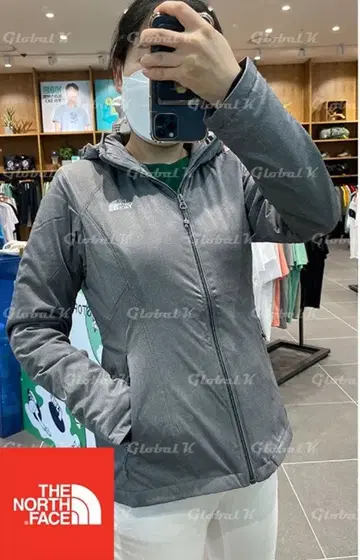 THE NORTH FACE 그레이 후드 부착 다운 자켓