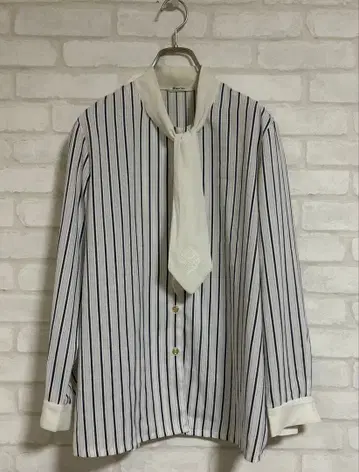 DORID 화이트 네이비 스트라이프 긴팔 셔츠 블라우스 여성용