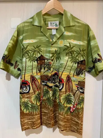 KY'S 알로하 셔츠 그린 바이크