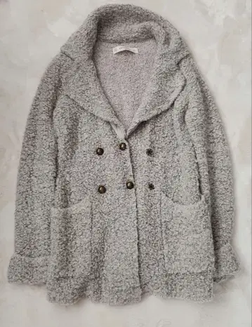 ZARA KNIT 더블 버튼 부클 니트 코트 M 알파카 혼방