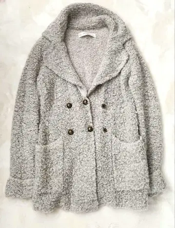 ZARA KNIT 더블 버튼 부클 니트 코트 M 알파카 혼방