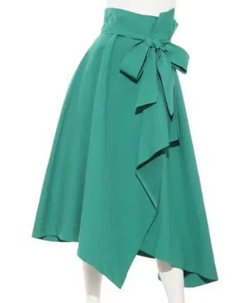 FRAY I.D 리본 포함 플레어 롱 스커트 그린