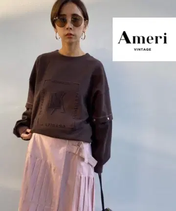 초특가! [Ameri] 2WAY DEKOBOKO TOP 맨투맨 브라운