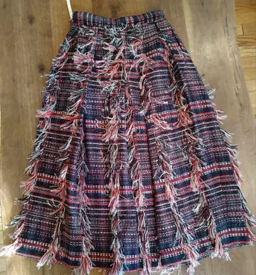 IENA LA BOUCLE 트위드 블랙 빨간색 골드 플레어 스커트