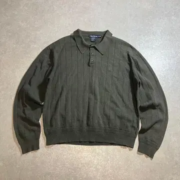 nautica 코튼 니트 하프 버튼 카키 계열