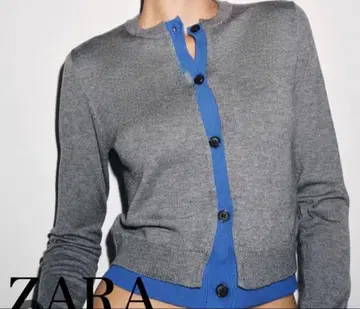 ZARA 콤비 니트 가디건 M 사이즈 그레이/블루