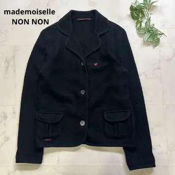 마드모아젤 논논 울 100% 자켓 블랙 자수 브랜드 로고 블랙