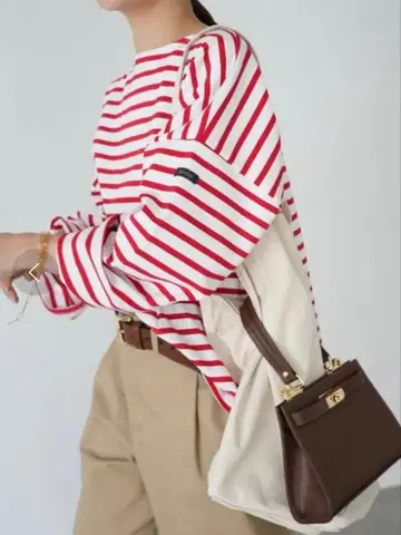 [ Leminor ] For SLOBE 빅 보더 티셔츠 빨간색