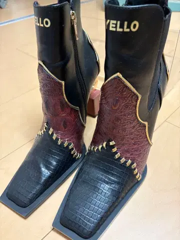 YELLO 웨스턴 부츠 블랙 버건디 브라운 가죽