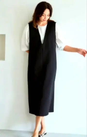 두클라쎄 저지 깊은 V넥 오버롤 스커트 L