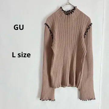 GU 지유 립 멜로우 하이넥 스웨터 L 베이지 긴팔