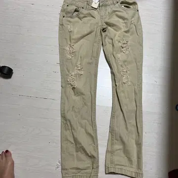 W C 베이지 데미지 가공 스키니 팬츠 M