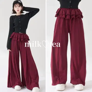 택 포함 새상품 다리치 유즈드 룩 프릴 스웨트 팬츠 보르도