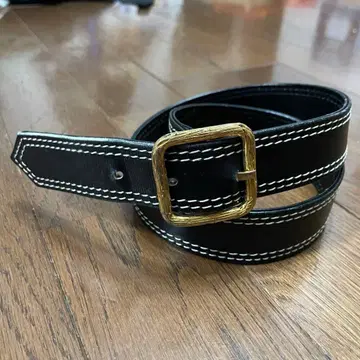 프랑스제 르노 페르그리노 골드 버클 천연 가죽 벨트 블랙