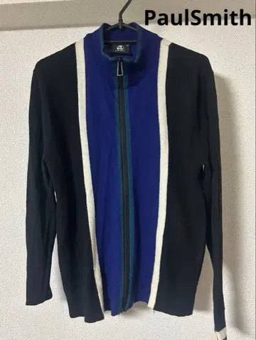 PaulSmith 집업 니트 스웨터 M 블랙/파랑/화이트