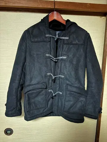 DOUBLE FOCUS 다크 그레이 더플 코트 후드 부착