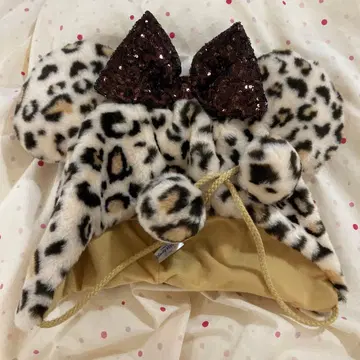 디즈니 팬캡 미니 레오파드 무늬 복슬복슬 모자 브라운 갈색