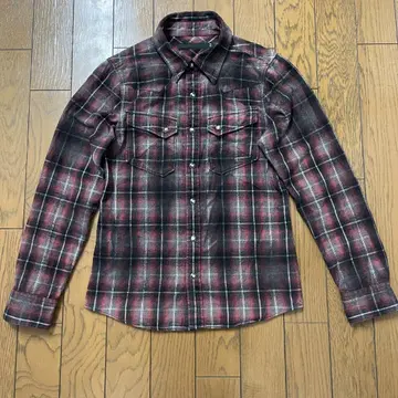 FUGA 체크 무늬 플란넬 셔츠 일본제 사이즈 44 빨간색 x 블랙