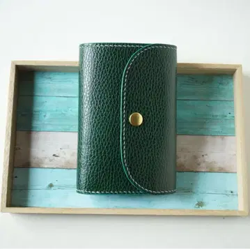 핸드메이드 그린 가죽 3단 폴더형 지갑