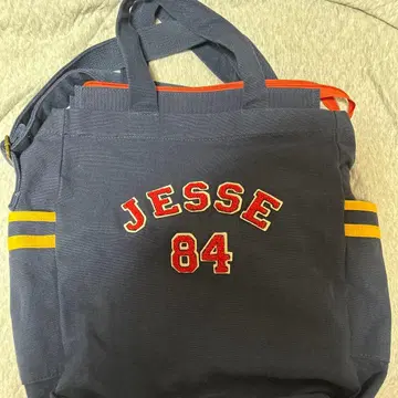 자수 디자인 네이비 토트백