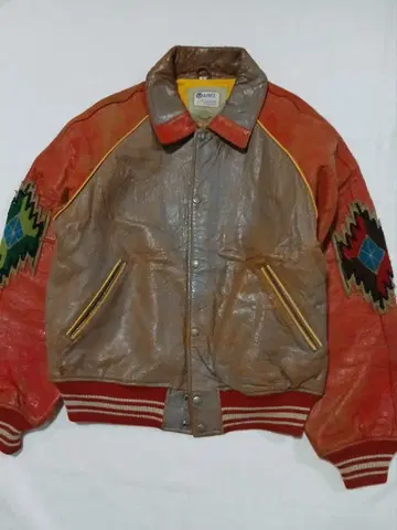 레어 Avirex 인디언 패턴 가죽 자켓 USED 가공품