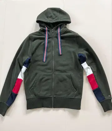 타미힐피거 풀 집업 후드티 자수 로고 다크 그린